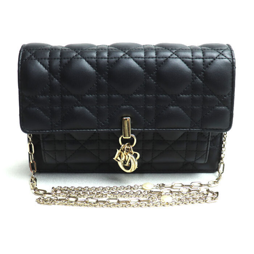 Christian Dior Cannage Chain Wallet Shoulder Bag Black